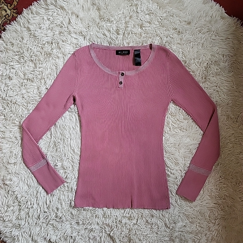 Vintage Y2K Axcess Pink Ribbed Mean Girls Long Sleeves Henley Sweater Top - M